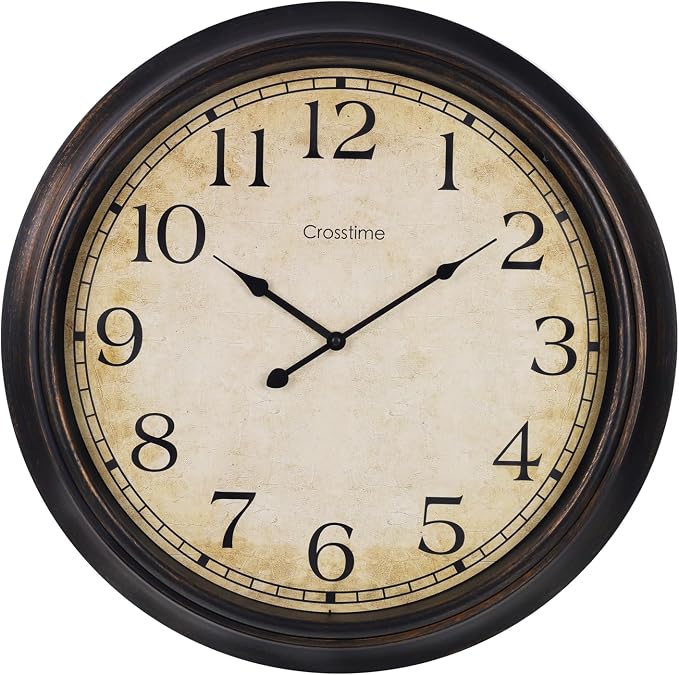 Crosstime 24 Inch Wall Clock Battery Operated Silent Round Vintage Large Wall by CrosstimeWallClockPracticalElegant