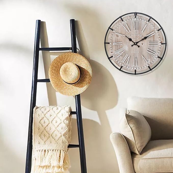 EMAX HOME 12 Inch Farmhouse Wall Clock Rustic Antique Wood - Image 6