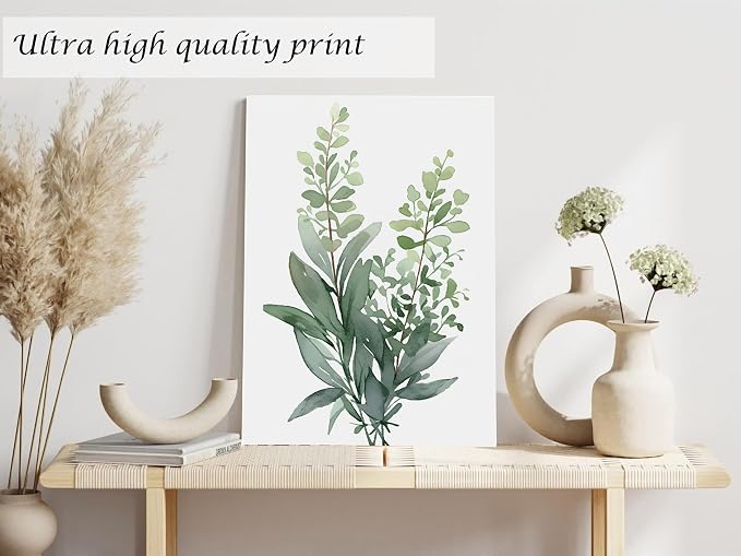 Induslyfe Framed Eucalyptus Sage Green Botanical Plant Wall Art Canvas Decor - Image 6