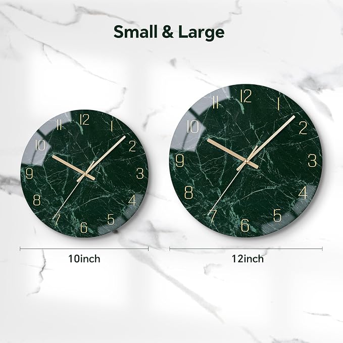VIKMARI Emerald Green Glass Wall Clock Silent Non-Ticking Battery Operated 10 - Image 2
