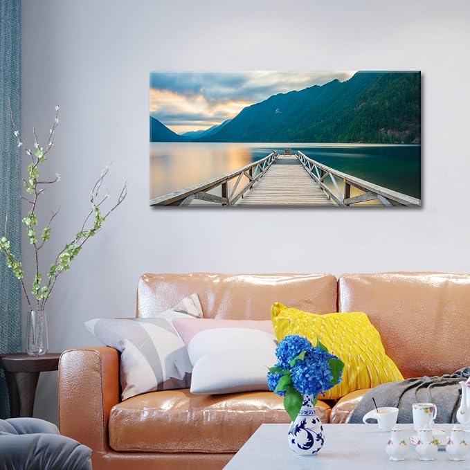 Olympic Mountain Canvas Wall Art Living Room Decor Crescent Lake Landscape - Image 3