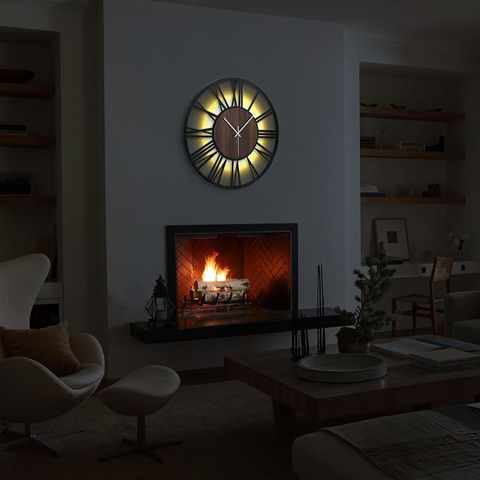 24'' Silent Wall Clock with Night Light, Glow in The Dark Decorative Wall Clock - Image 7