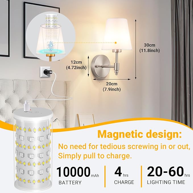 Vimhou Peel and Stick Wall Sconces, Stick On Wall Sconce Set of 2, Battery - Image 7