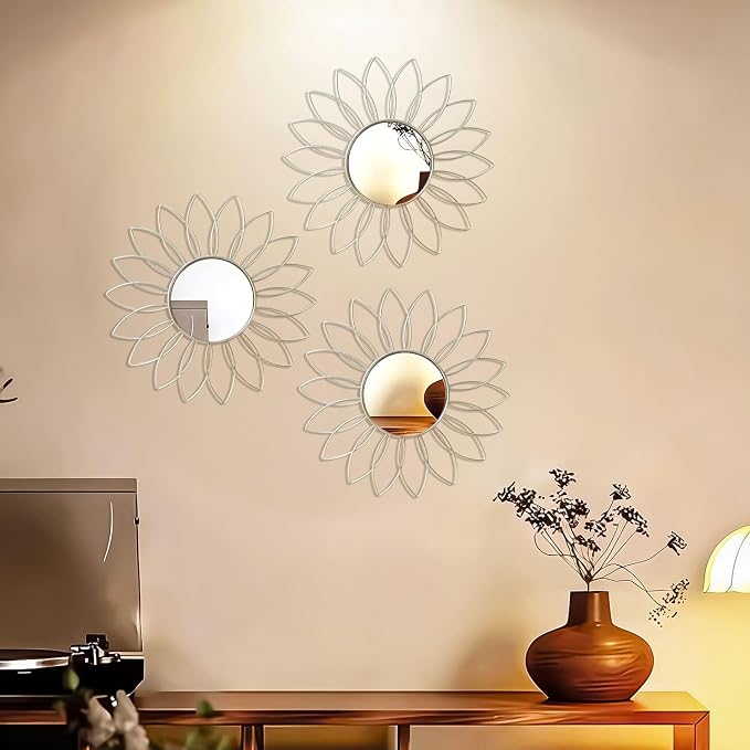 3 Pack Metal Mirrors for Wall Sunburst Wall Mirrors Home Décor Decorative - Image 4
