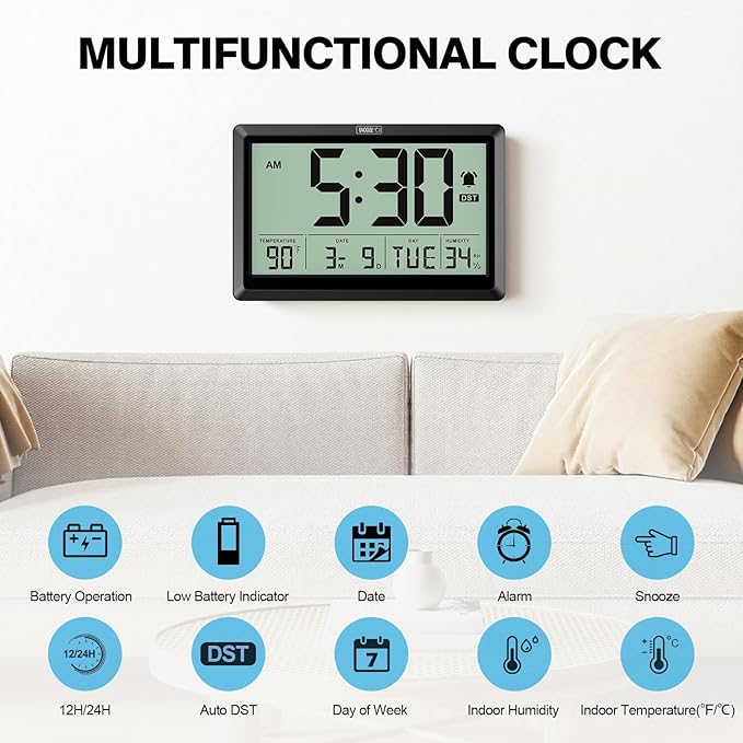 XREXS 10.4 Inch Digital Wall Clock, Battery Operated Large Display Clock - Image 2