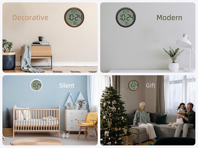 Digital Wall Clock with Date, Indoor Temperature, Battery-Operated Digital Clock - Image 7