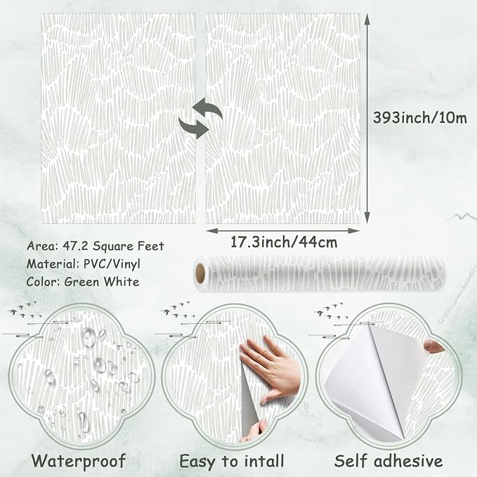 Theper Green Wallpaper 17.3"×393" Modern Striped Wallpapers Peel and Stick - Image 3
