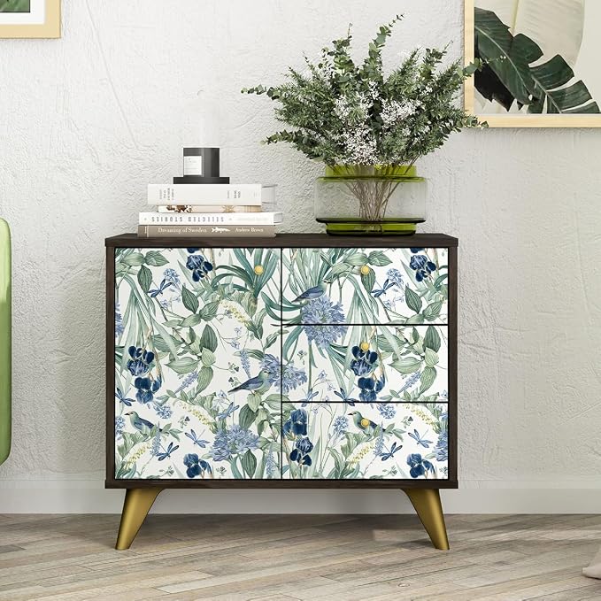 Floral Wallpaper Peel and Stick Blue Flower Contact Paper 16.9inch x 393.7inch - Image 3
