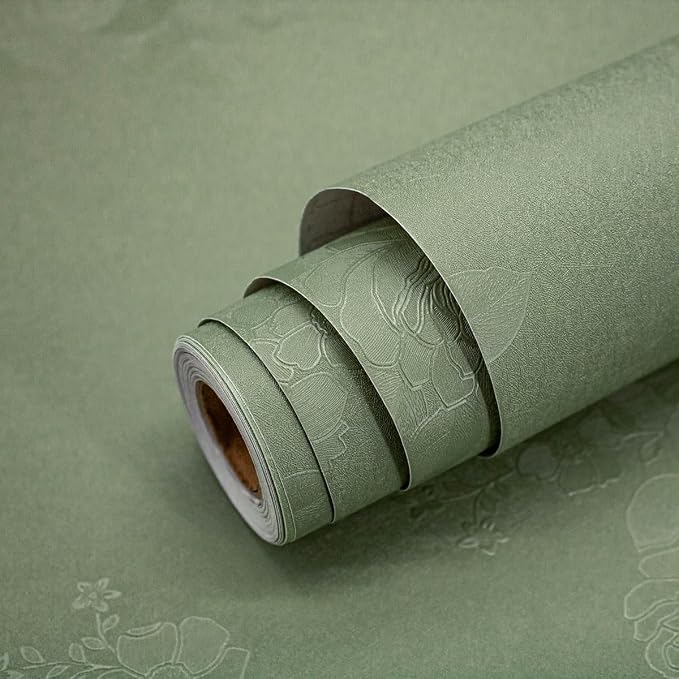 Green Flower Wallpaper Stick and Peel 17.7inch x 78.7inch Embossed Floral Stick - Image 7