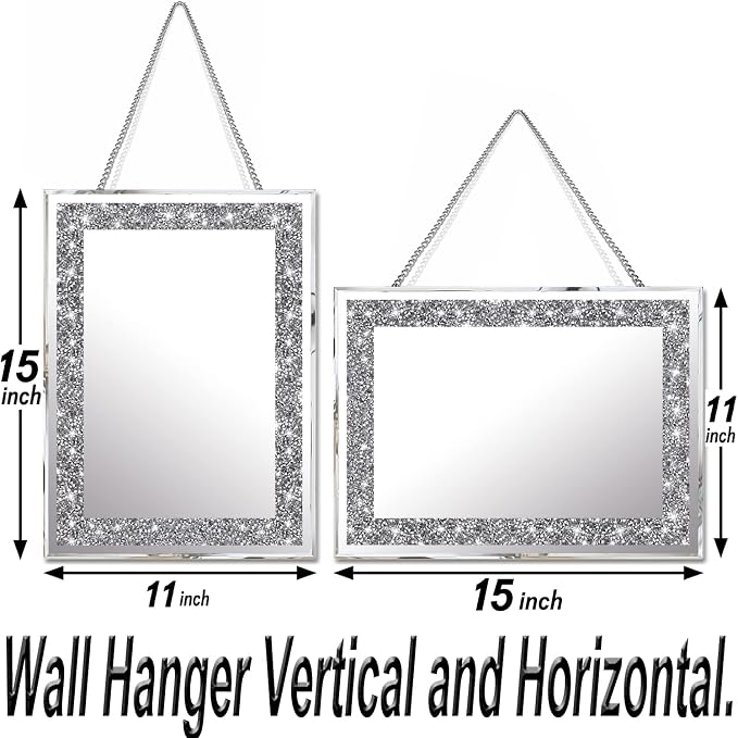 2 Piece Wall Mirrors, Crush Diamond Wall Décor Silver Decorative Mirrors - Image 7