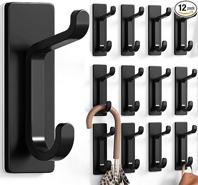 pickpiff 12 Pack Wall Hooks for Coat and Towel: 13LB Adhesive Door Hanger Stick by pickpiff