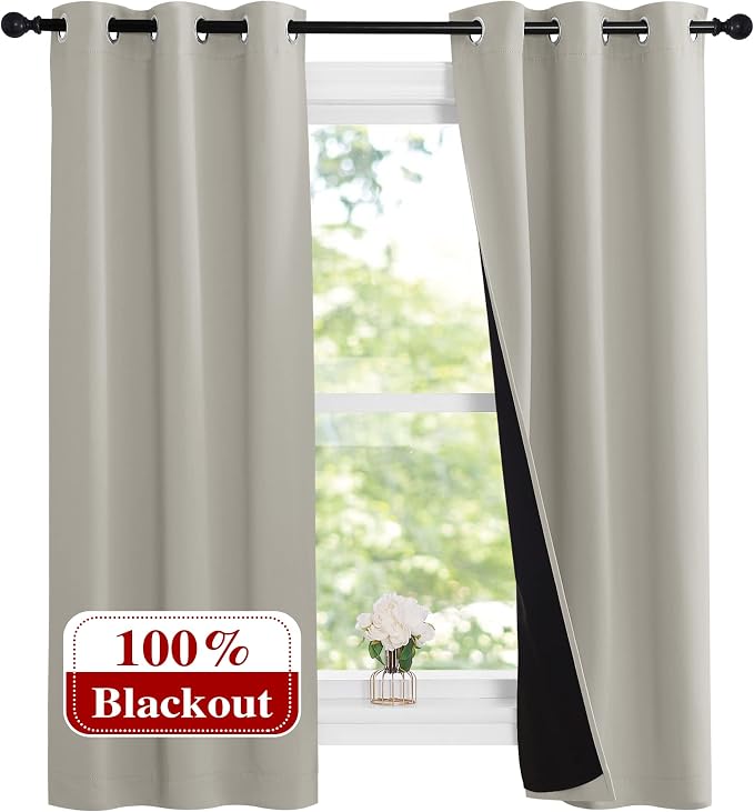 NICETOWN Natural 100% Blackout Lined Curtains, 1 Pair, 2 Thick Layers Narrow by NICETOWN