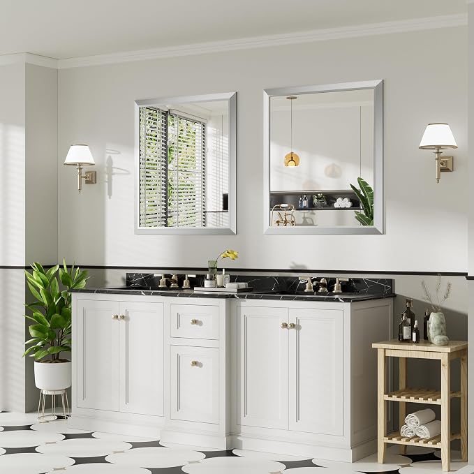 36x32 Inch Brushed Silver Bathroom Mirror - Image 4