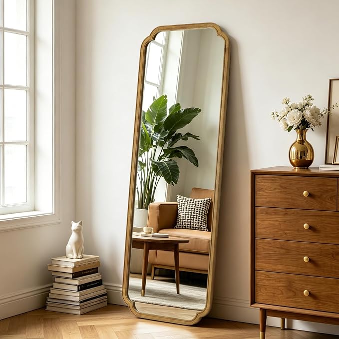 WallBeyond Full Length Mirror Wall Mounted 65"x22", Rustic Wooden Frame Floor - Image 3