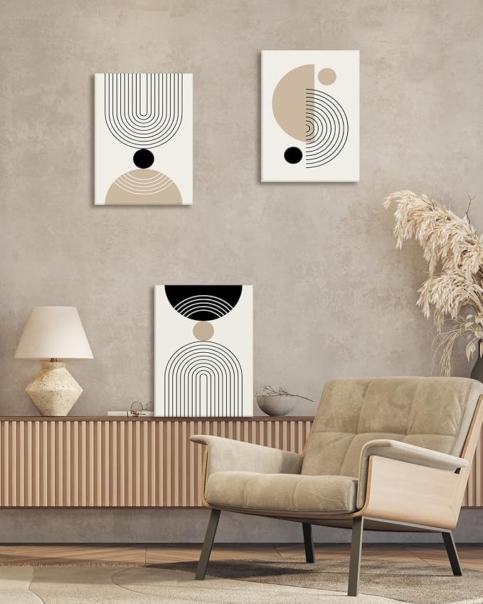 HesenDot Abstract Geometric Wall Art Set of 3, 30x40CM Minimalist Line Framed - Image 6