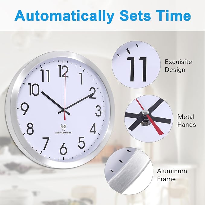Atomic Analog Wall Clock, 14Inch Radio Controlled Sets Automatically Wall Clock - Image 4
