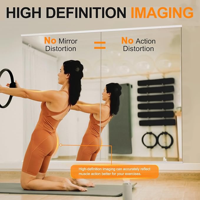 Delma Home Gym Mirror, Large Full Body Tempered Glass Frameless, Wall-Mounted - Image 2