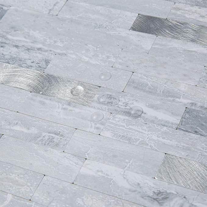 AULIGET 20 Sheets Faux Stone Peel and Stick Backsplash, Light Grey Marble Look - Image 3