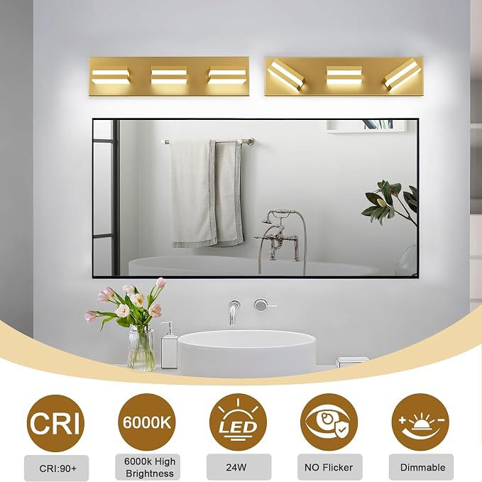 IZORRO LED Modern Bathroom Lights Fixtures, Brushed Glod Acrylic Wall Lighting - Image 4