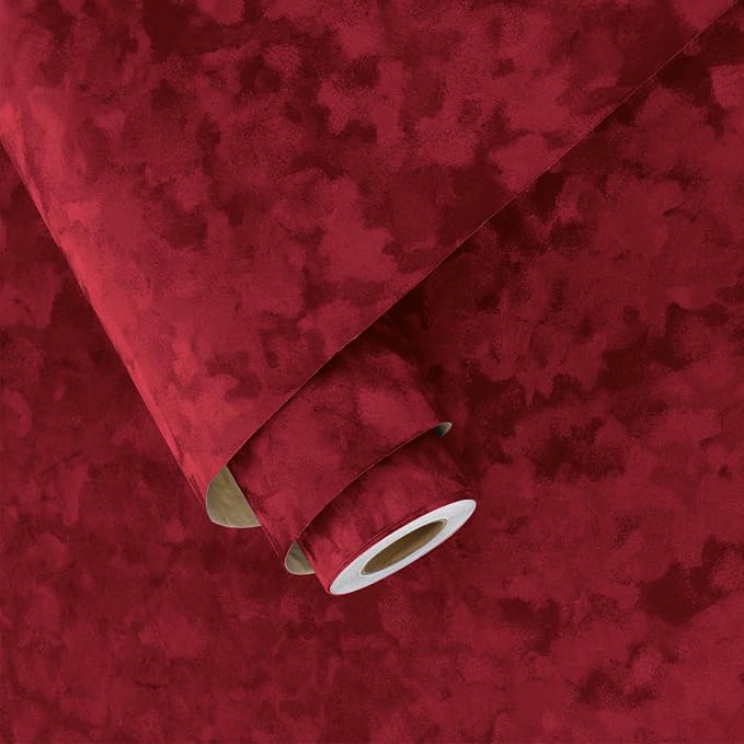Wallercity Deep Red Velvet Peel and Stick Wallpaper Flocking Fabric Contact by Wallercity