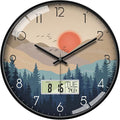 12" Silent Non-Ticking Wall Clock, Mid-Century Modern Wilderness Sunset by SCOAGE