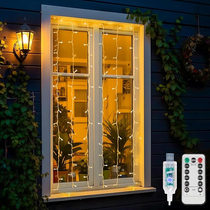 suddus Curtain Lights for Bedroom, 90 Led Hanging String Light Outdoor by SUDDUS