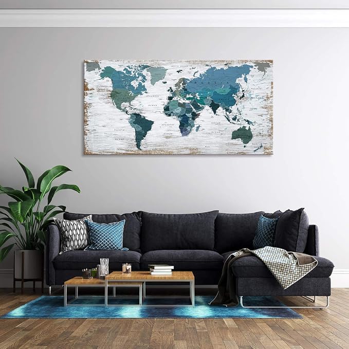Teal Decor World Map Canvas Art Pictures - Image 6