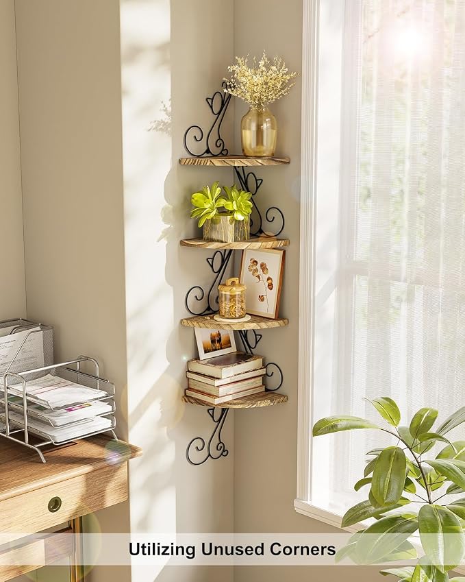 Alsonerbay Wall Mount Corner Shelves 4 Tier Floating Corner Storage Wood - Image 7