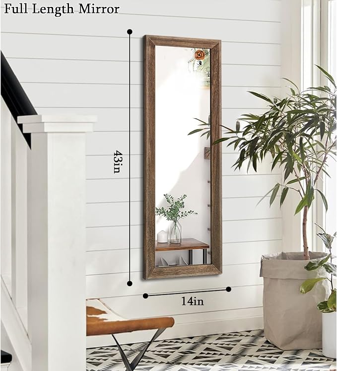 AAZZKANG Hanging Mirror Full Length Vintage Large Mirrors Wooden Framed 43"x14" - Image 2