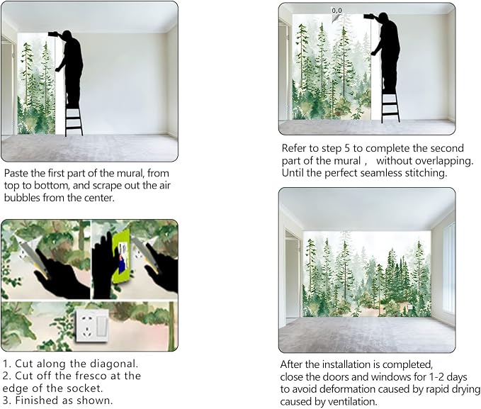 Boys or Girls Cartoon Pine Tree Forest wallpeper Nursery Kids Bedroom wall Mural - Image 6