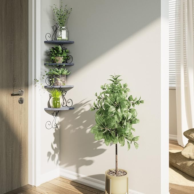 Alsonerbay Wall Mount Corner Shelves 4 Tier Floating Corner Storage Wood - Image 8