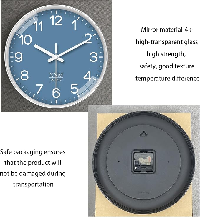 XNM 14 Inch Blue Minimalist Wall Clocks Battery Operated Analog Clock Decorative - Image 7