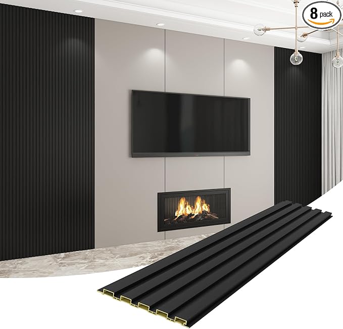 8-Pack WPC Wall Panels 118’’ x 6.3’’ 3D Slat Wall Panel Acoustic Wall Paneling by Unknown