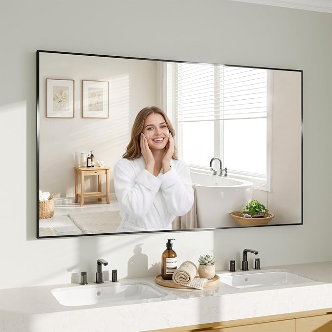 Koonmi Black Mirrors for Wall, 30x55 Inch Bathroom Mirror, Rectangular Wall by KOONMI