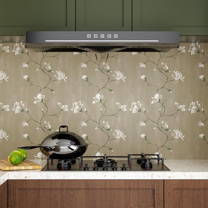 Laatse Floral Wallpaper Peel and Stick 17.5" x 393" Khaki Floral Contact Paper - Image 2