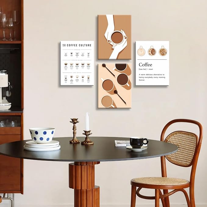 NCYEL 4pcs Modern Minimalist Coffee Wall Art Kitchen Coffee Shop Pictures - Image 4