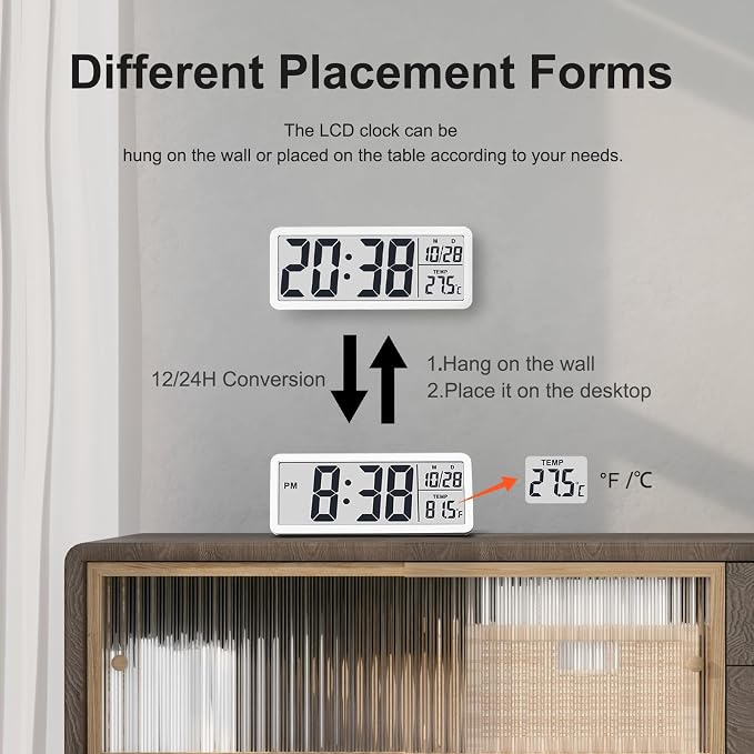 JoFomp LCD Digital Wall Clocks Battery Operated, 8.5" Modern Wall Clocks - Image 5
