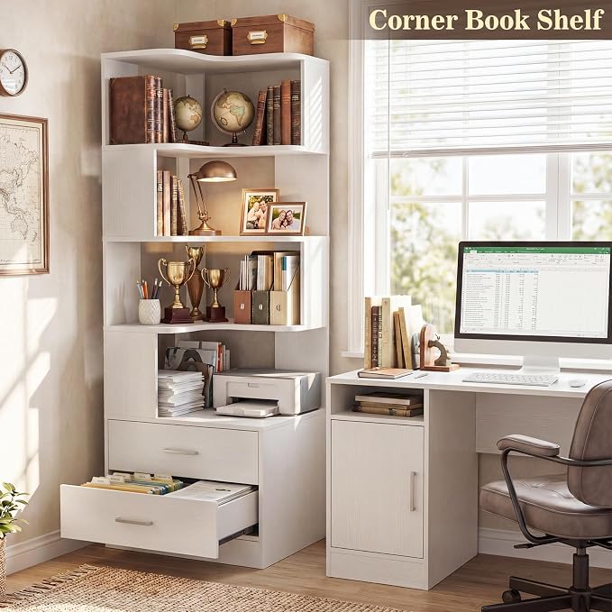 Armocity Corner Bookshelf with Drawers, 7 Tier Corner Book Shelf Display - Image 5