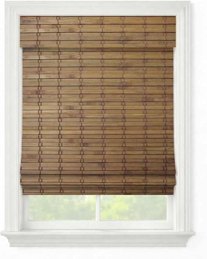 Windowsandgarden Cordless Woven Wood Roman Shades, 55W x 72H, Eastfield Teak by FirstRateBlinds