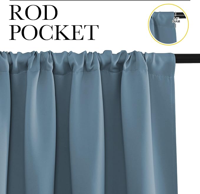 NICETOWN Blackout Curtains for Living Curtains, Smoky Blue, 2 Panels, 52 by 95 - Image 2