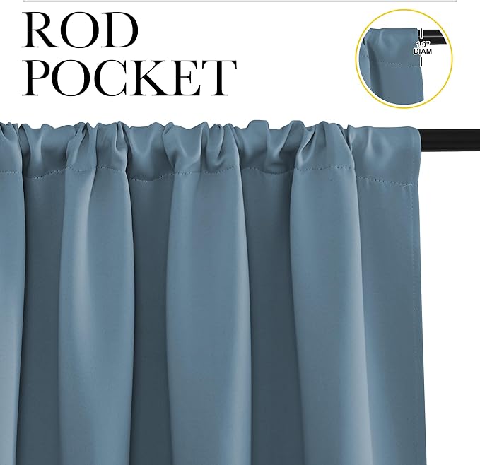 NICETOWN Window Curtains Blackout Drapes, Smoky Blue, 1 Pair, 52 by 84-Inch - Image 2