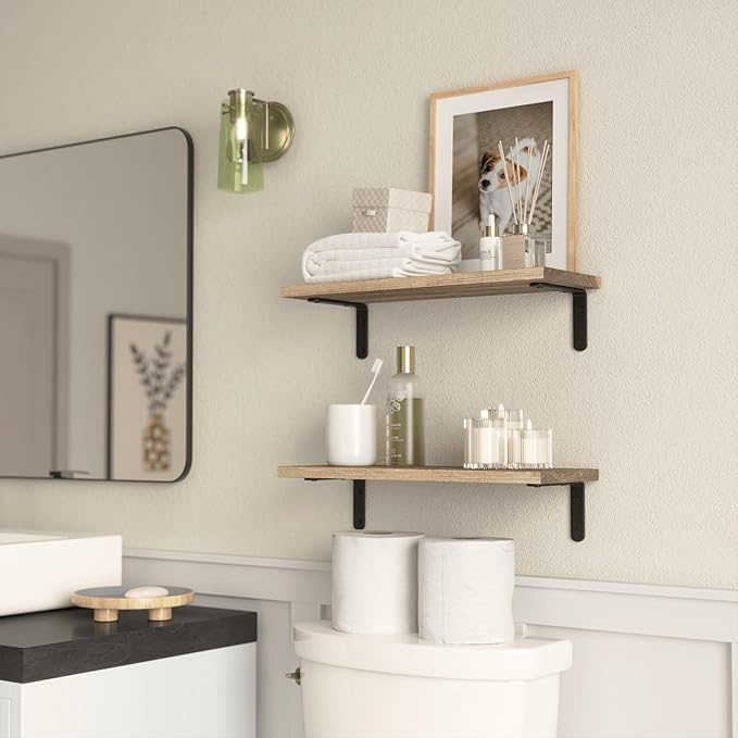 RICHER HOUSE Rustic Wood Shelves Set of 2, Farmhouse Style Floating Shelf - Image 6