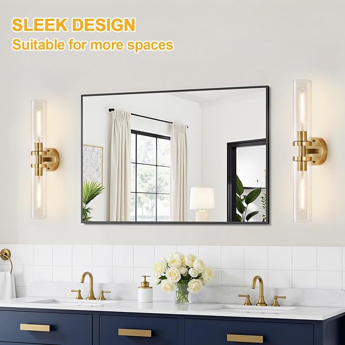 Indoi Brushed Gold Wall Sconces, Hardwired Bathroom Sconces Wall Lighting - Image 7
