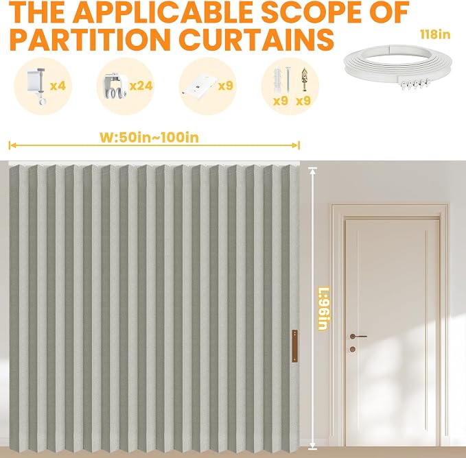 Room Divider Curtain Sets with Flexible Ceiling Track, Privacy Soundproof - Image 2