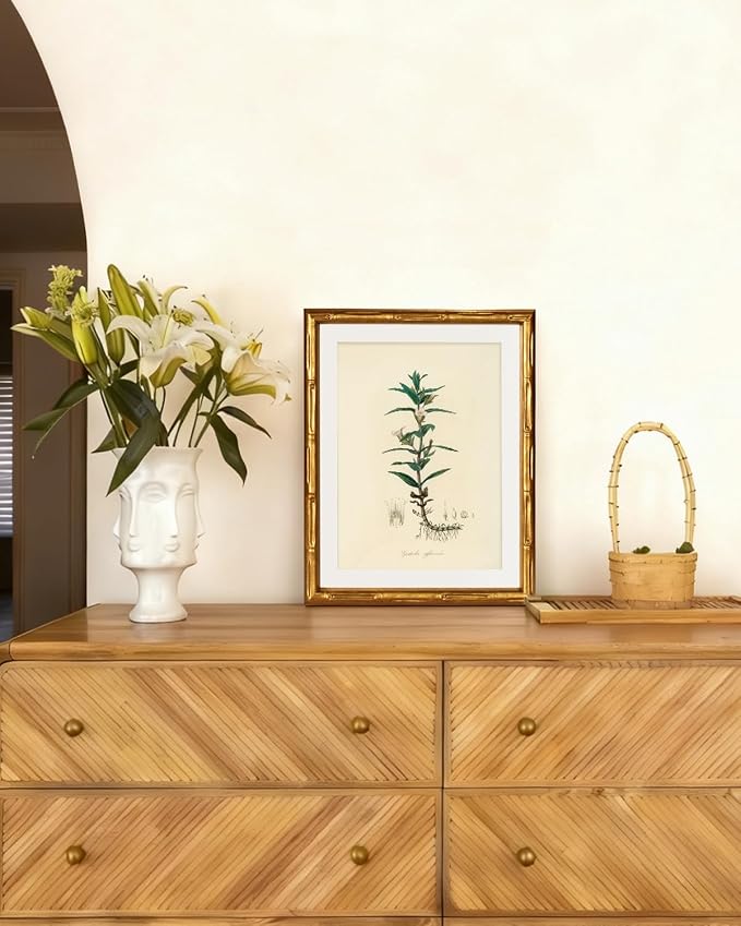InSimSea Gold Bamboo Framed Canvas Wall Art, Vintage Kitchen Herbs Paintings - Image 2