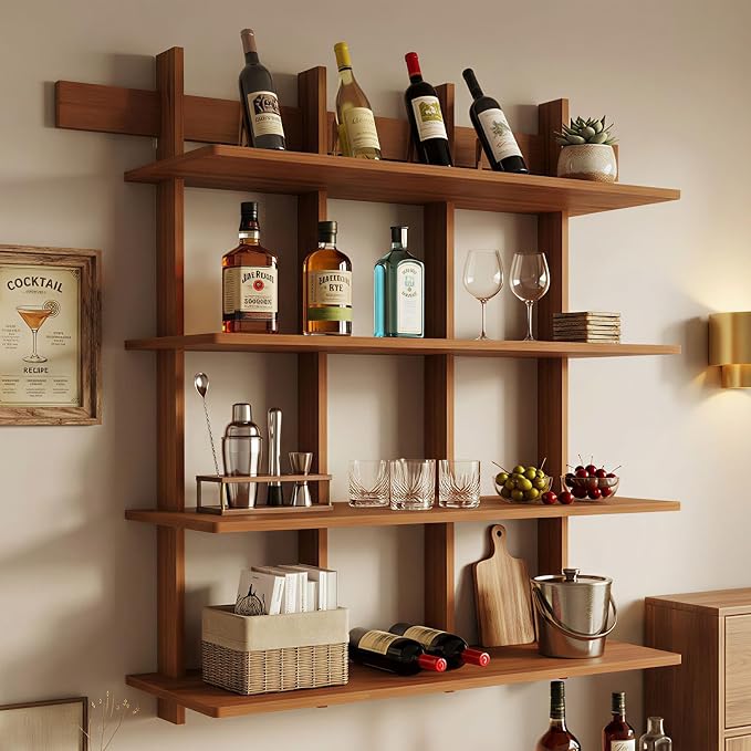 4-Tier Wall Mounted Bamboo Bookshelf, 43×52 Inch Large Floating Shelves - Image 7