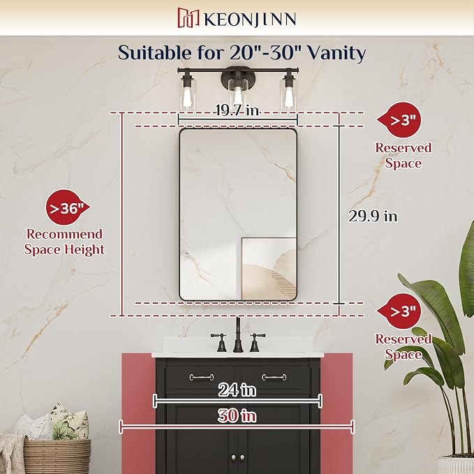 Keonjinn 20 x 30 Inch Brushed Nickel Bathroom Mirrors - Image 6