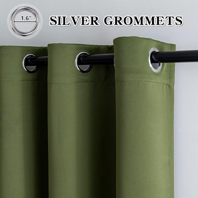IGEMAEVE Olive Green Curtains 96 Inch Length 2 Panels Set, Light Filtering - Image 3