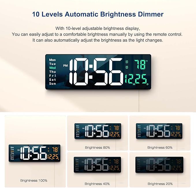 Digital Wall Clock Large Display, Auto Brightness Dimmer Reloj De Pared - Image 5