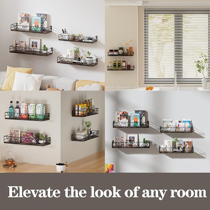 Amaoot Floating Shelves for Wall Set of 4, Different Sizes Mounted Wood - Image 6